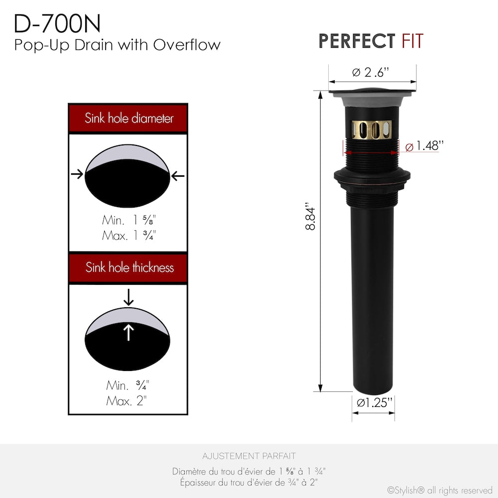 Black Matte Pop-Up Bathroom Sink with Overflow