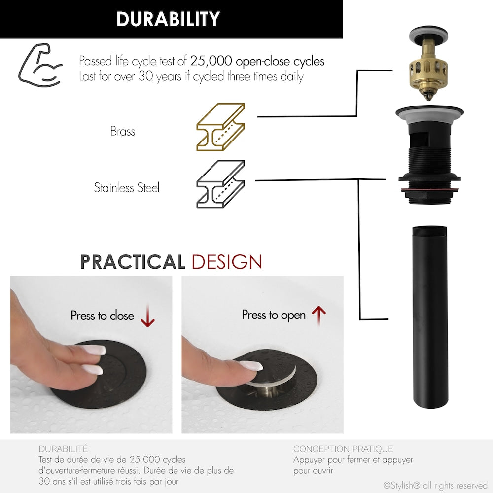 Black Matte Pop-Up Bathroom Sink with Overflow