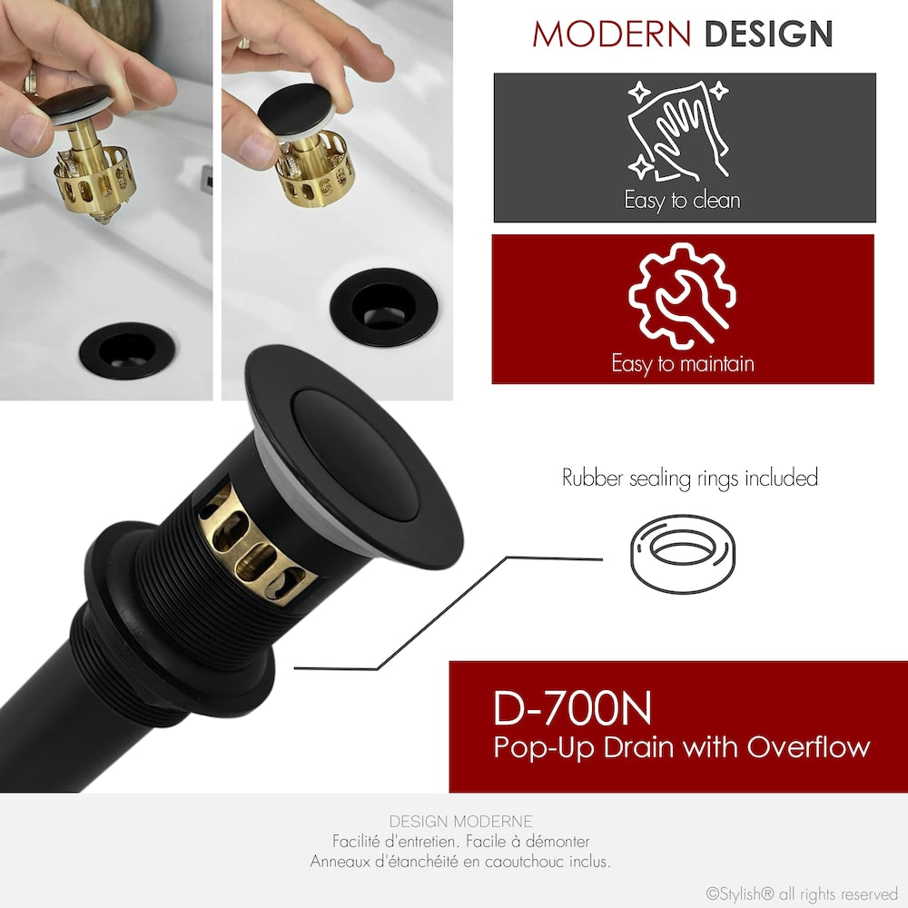 Black Matte Pop-Up Bathroom Sink with Overflow