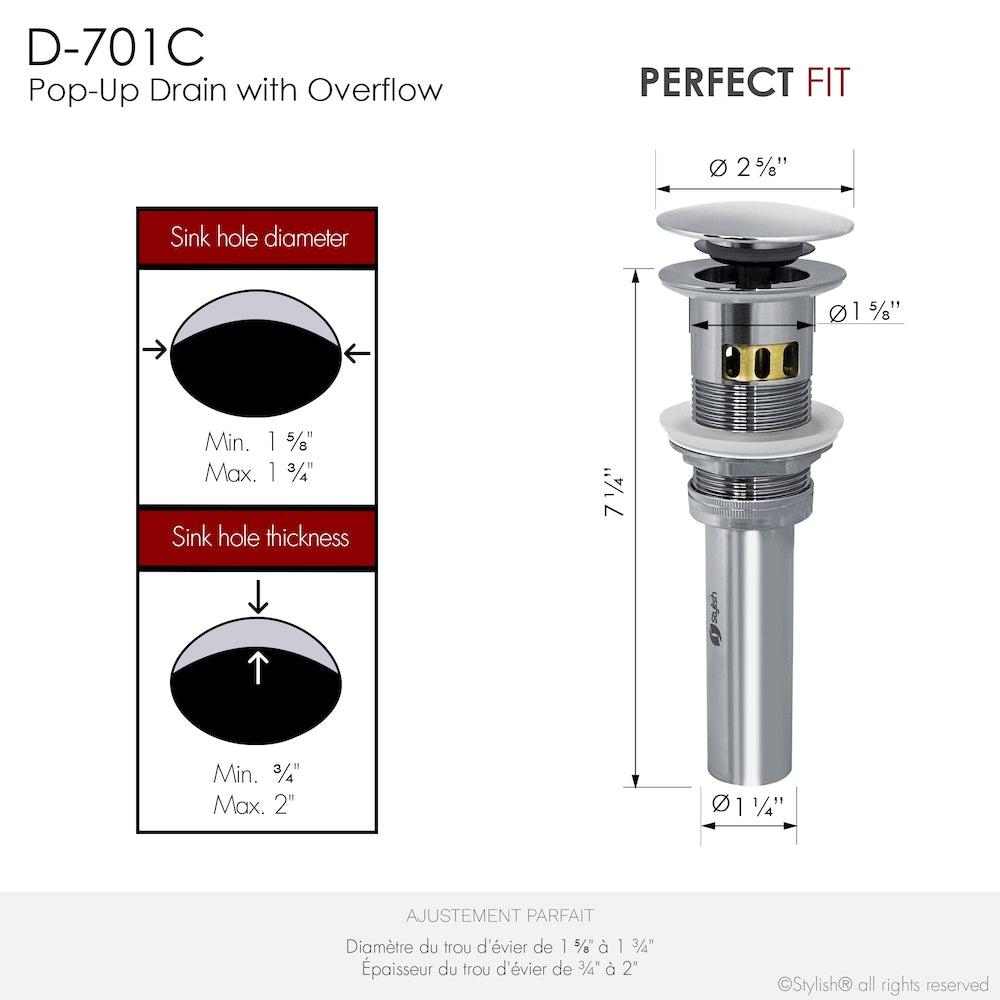 Polished Chrome Pop-Up Bathroom Sink with Overflow
