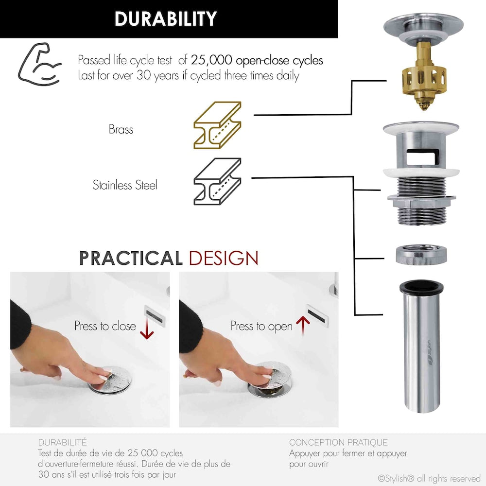 Polished Chrome Pop-Up Bathroom Sink with Overflow