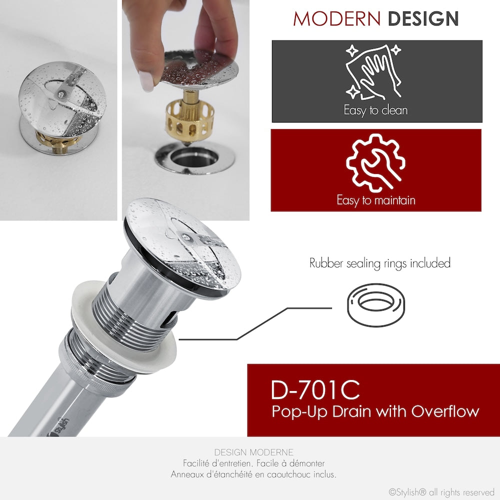 Polished Chrome Pop-Up Bathroom Sink with Overflow