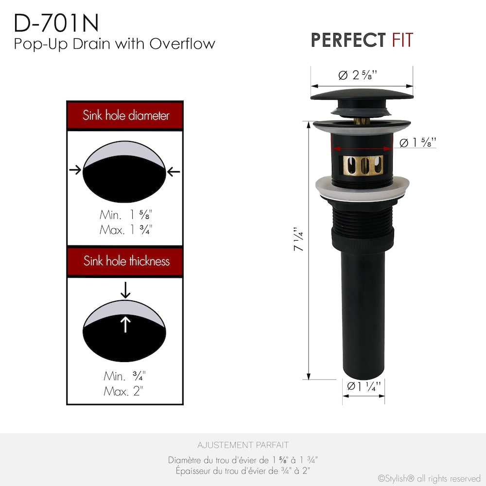 Black Matte Pop-Up Bathroom Sink with Overflow