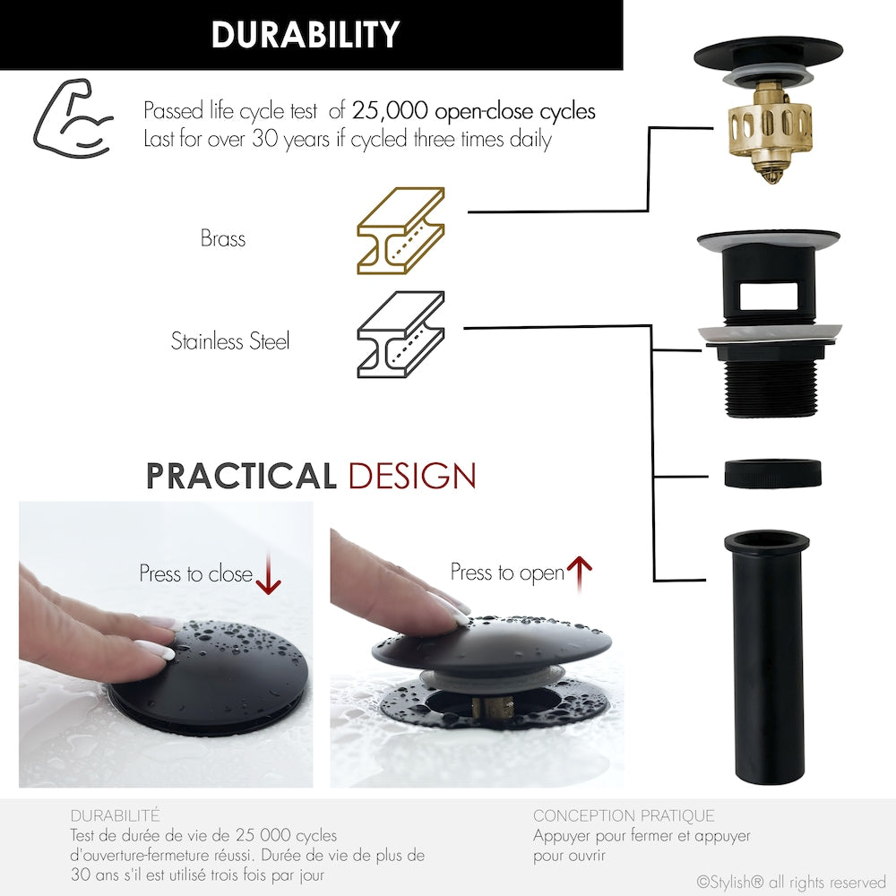 Black Matte Pop-Up Bathroom Sink with Overflow