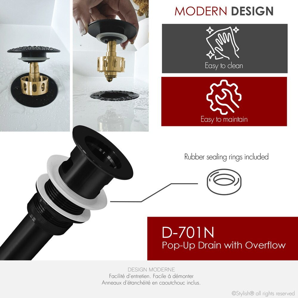 Black Matte Pop-Up Bathroom Sink with Overflow