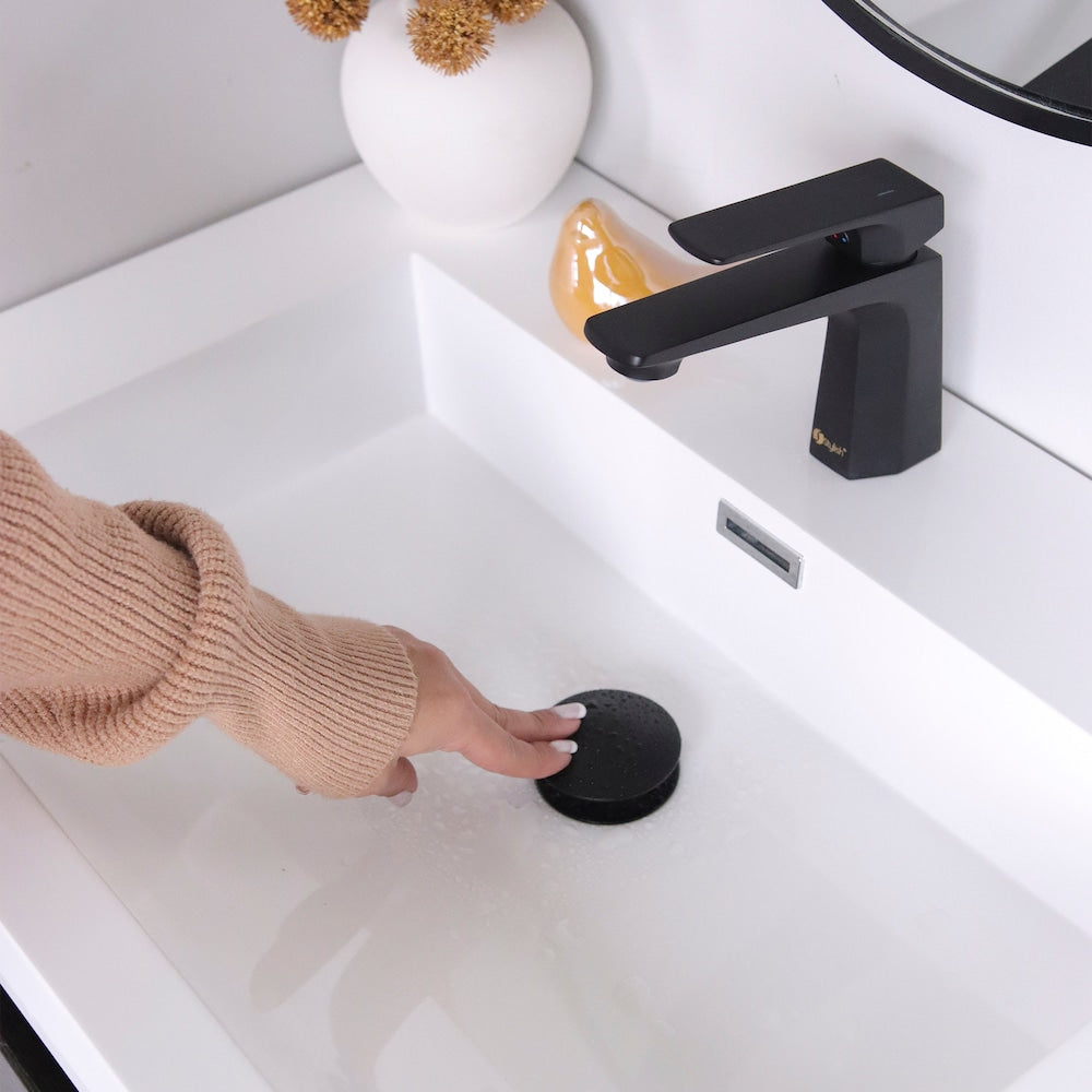 Black Matte Pop-Up Bathroom Sink with Overflow