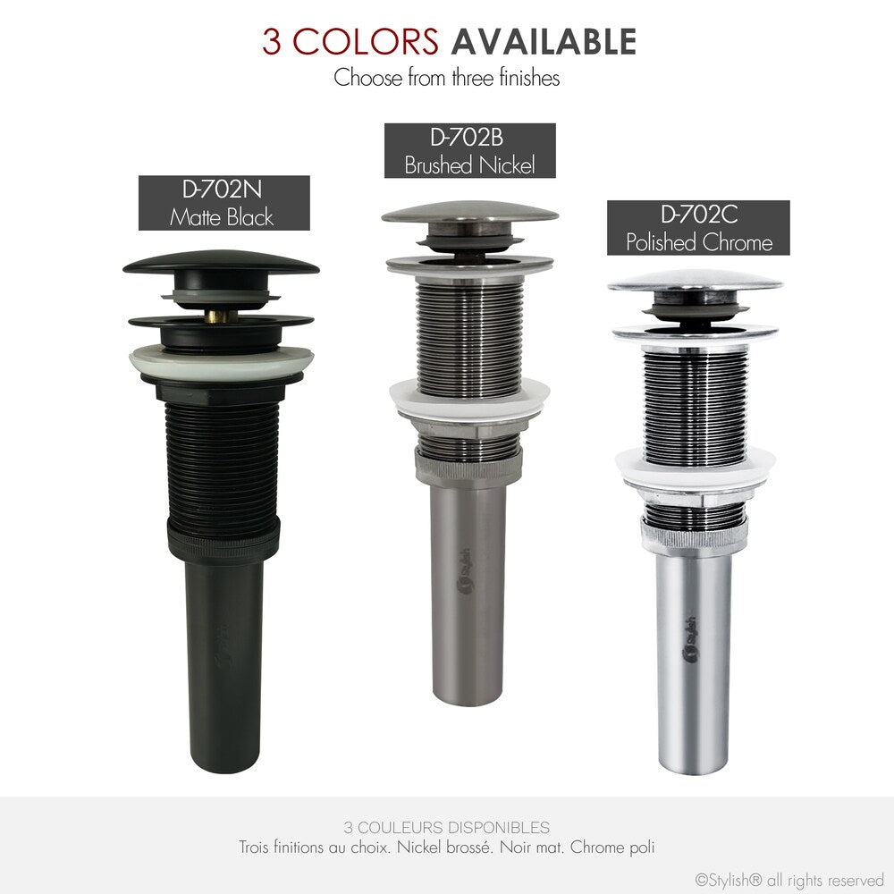 Drain de lavabo de salle de bain escamotable en nickel brossé sans trop-plein