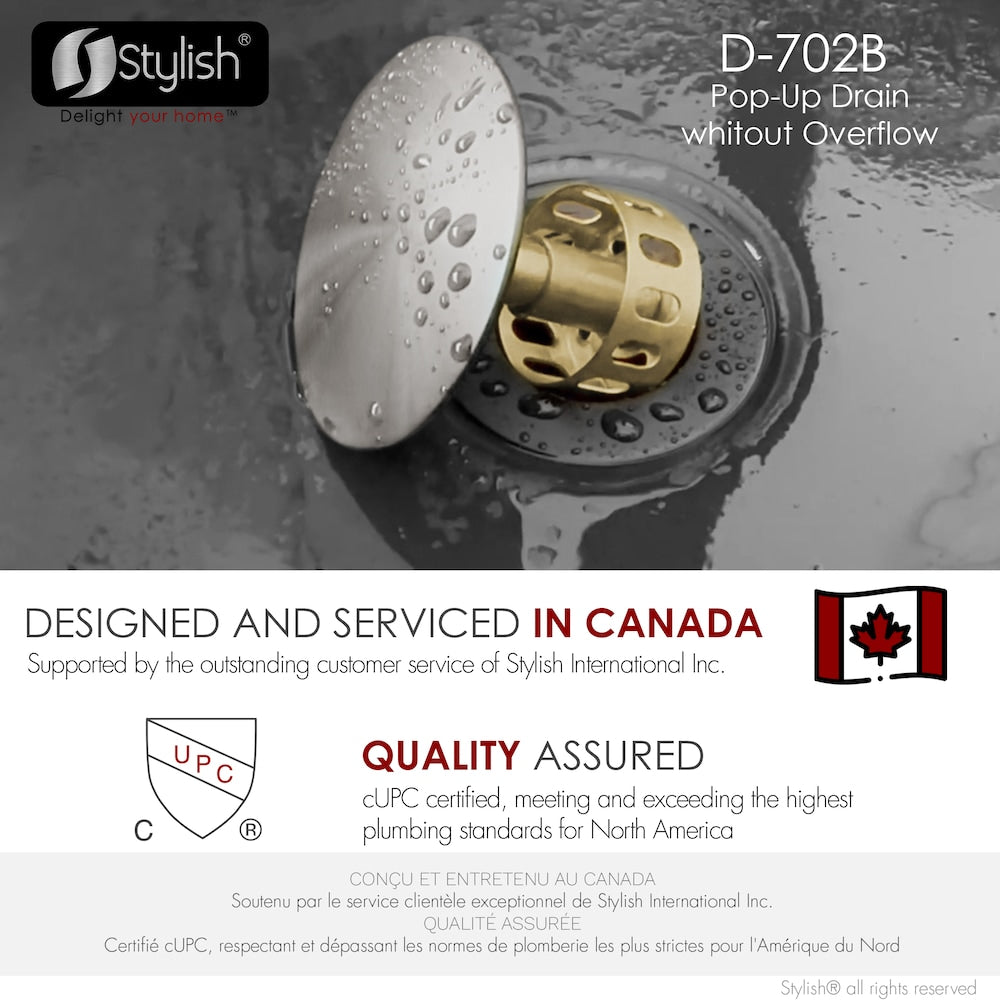 Drain de lavabo de salle de bain escamotable en nickel brossé sans trop-plein