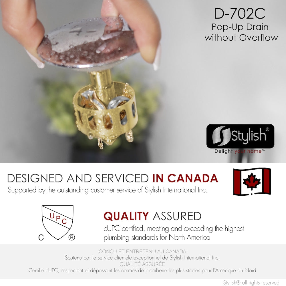 Polished Chrome Pop-Up Bathroom Sink Drain without Overflow