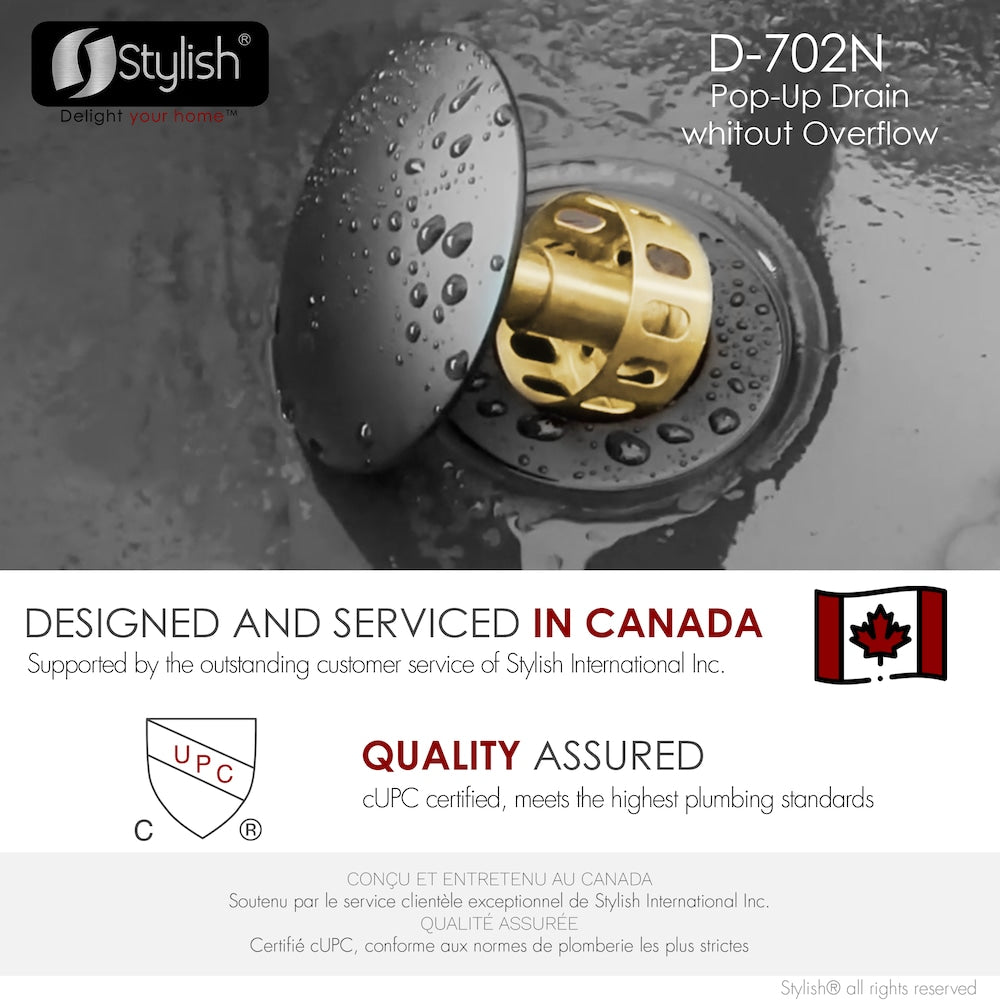 Black Matte Pop-Up Bathroom Sink Drain without Overflow