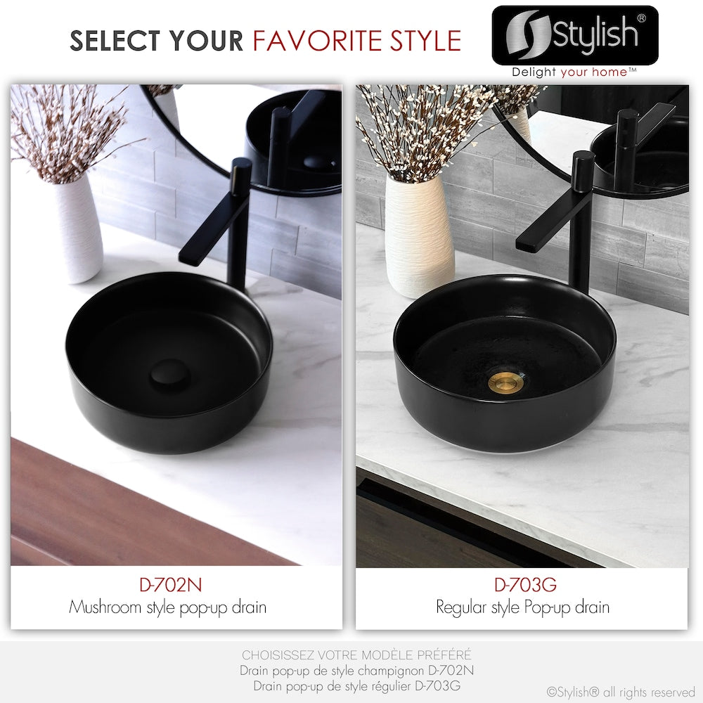 Black Matte Pop-Up Bathroom Sink Drain without Overflow