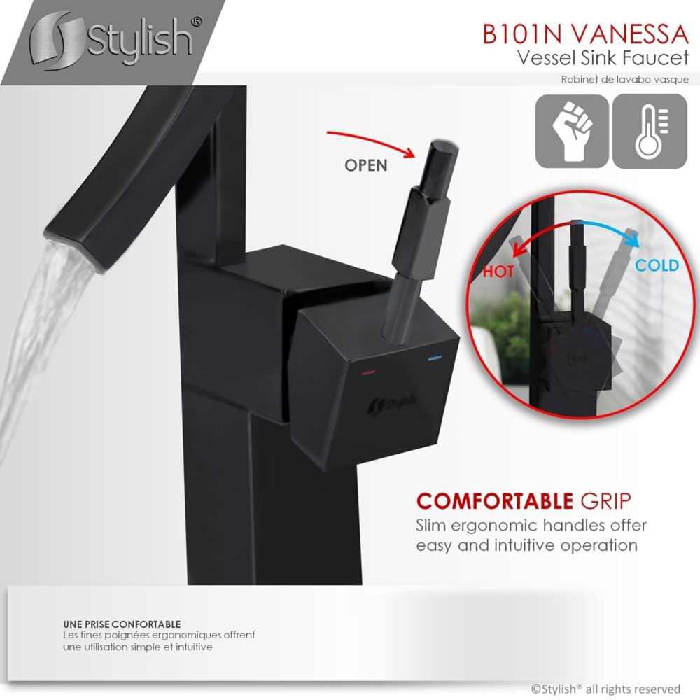 Robinet de salle de bain moderne à poignée unique en noir mat