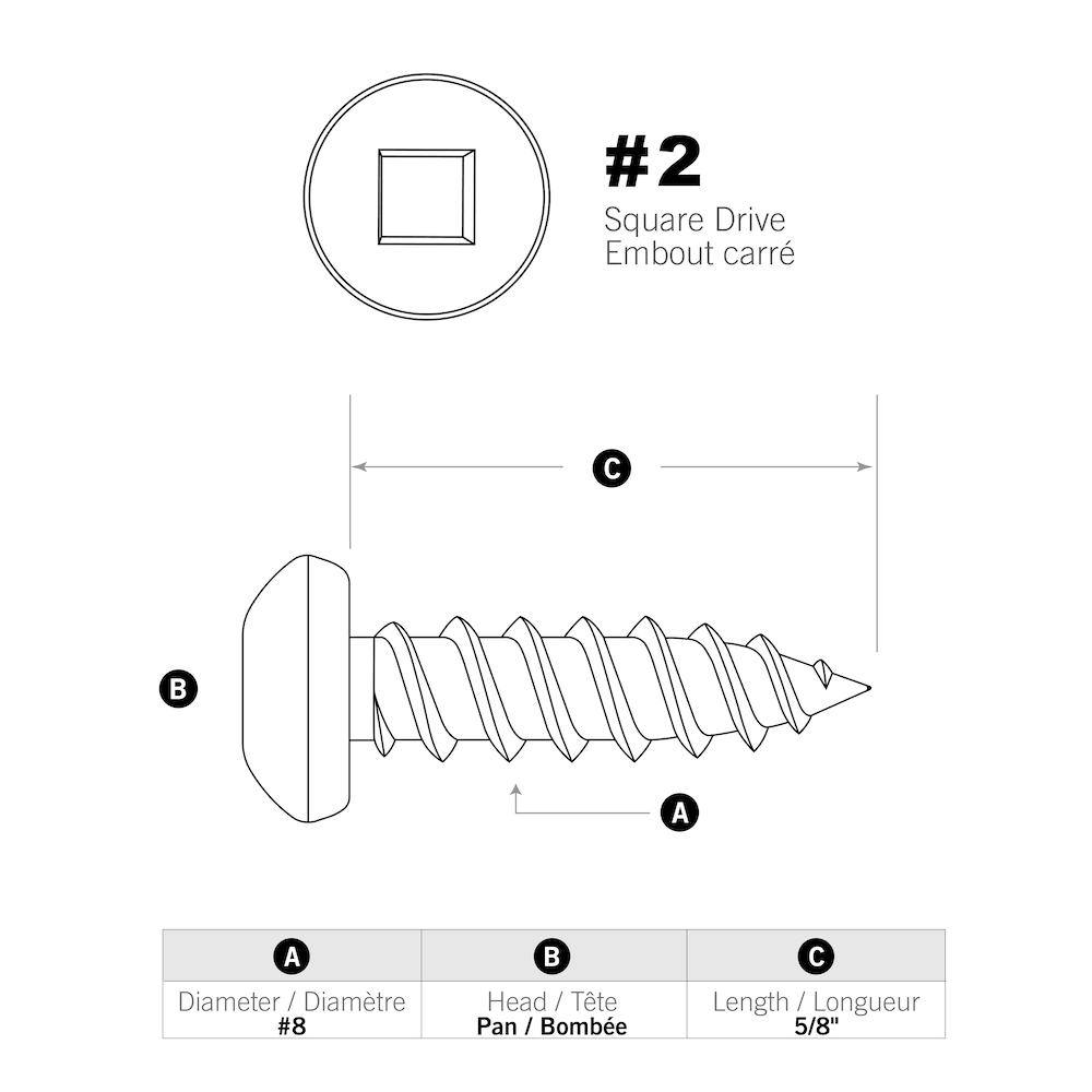 #8 x 5/8-inch Square Drive Pan Head White Sheet Metal Screw, 100pcs