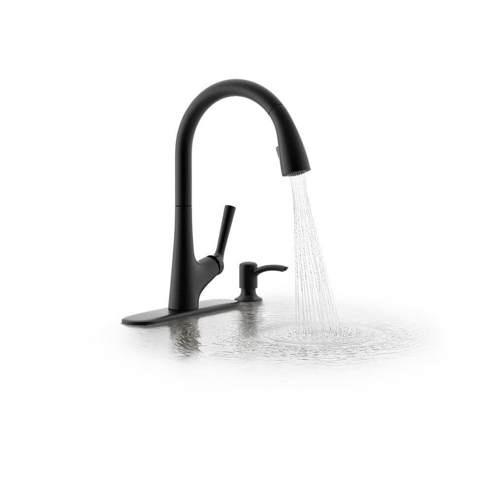 Elmbrook Single-Handle Pull-Down Sprayer Kitchen Faucet in Matte Black