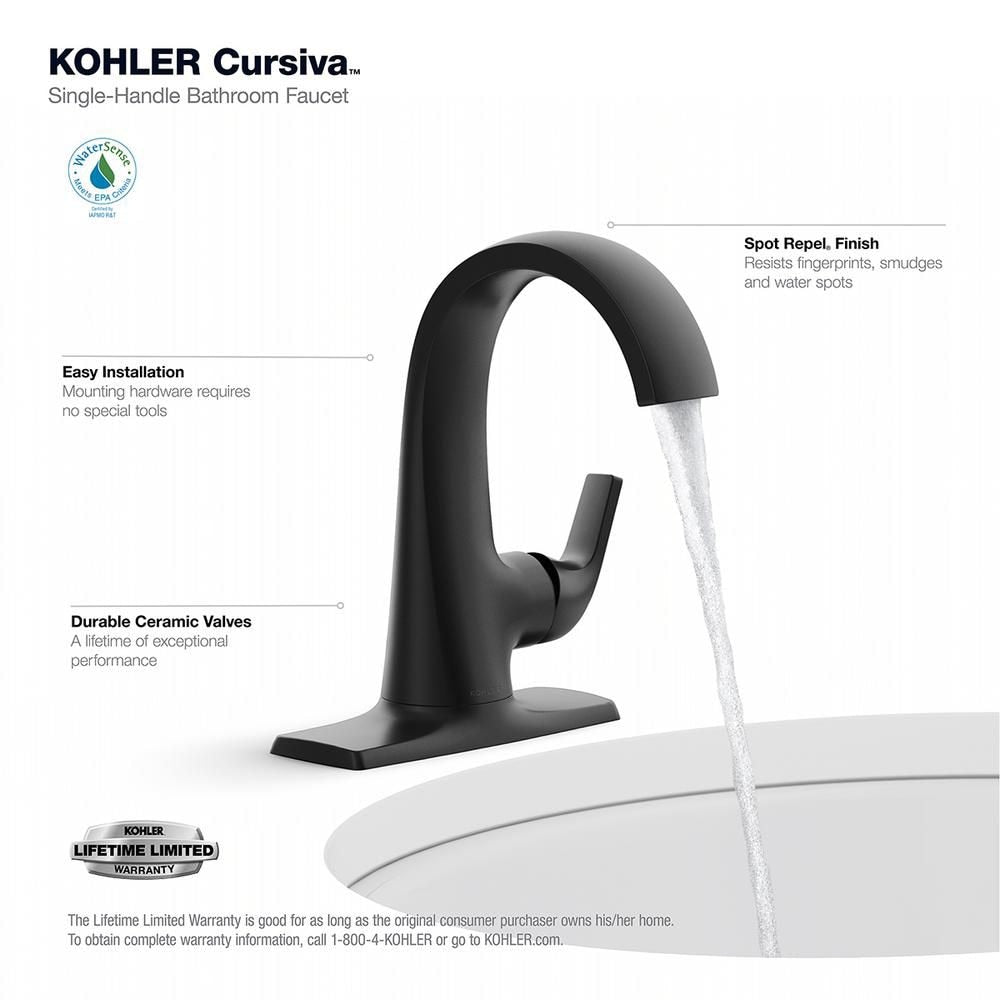 Robinet de salle de bain monotrou Cursiva à poignée unique en noir mat