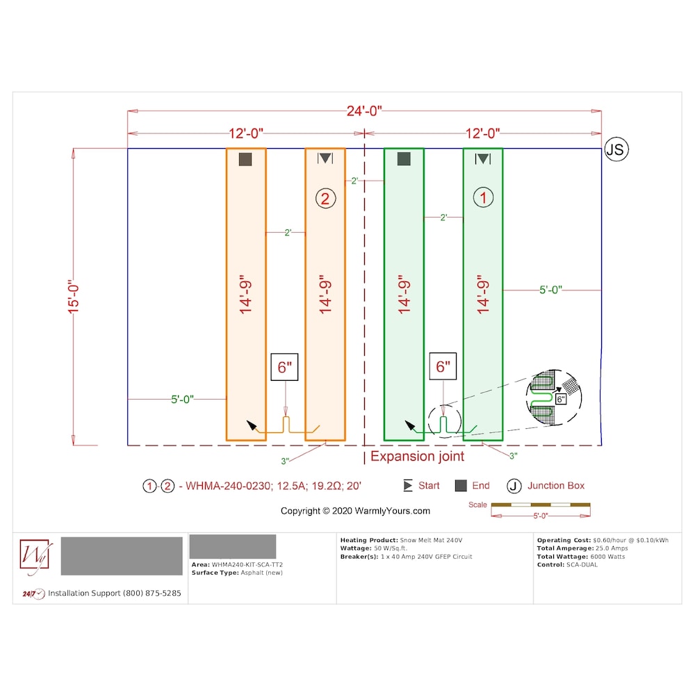 Kit de fonte de neige électrique 2'x30' (20 tapis 240V avec contrôle et capteur pour sous le béton bitumineux ou les pavés