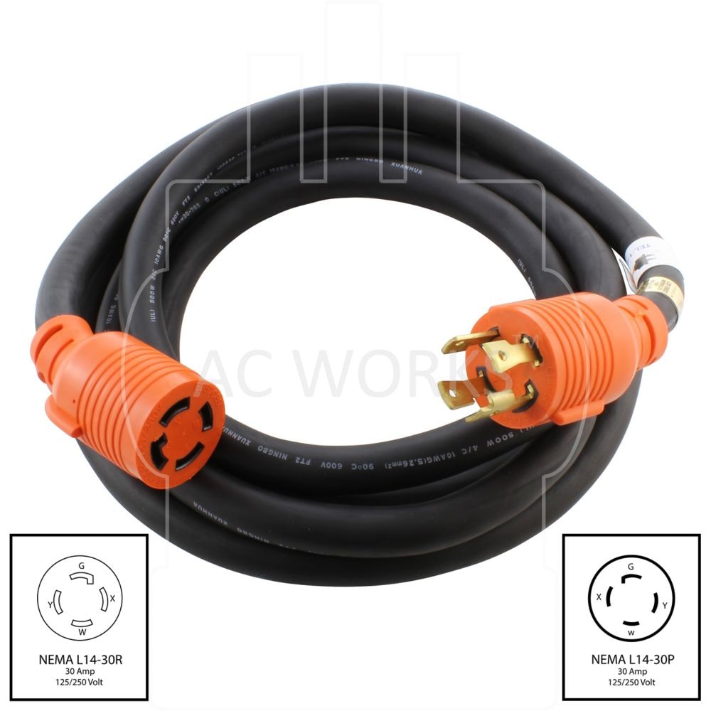 10ft. 10/4 SOOW NEMA L14-30 30A 125/250V Generator Rubber Extension Cord