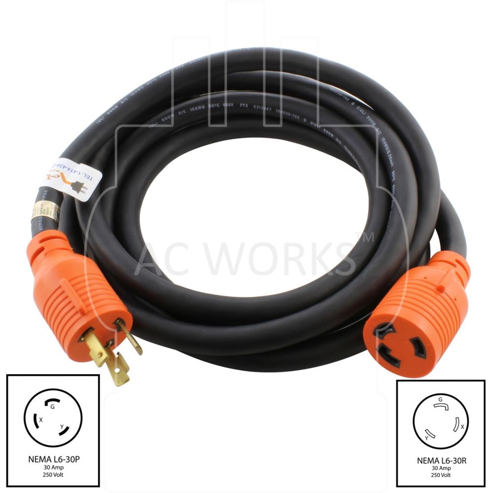 10ft. SOOW 10/3 NEMA L6-30 30A 250V Rubber Extension Cord
