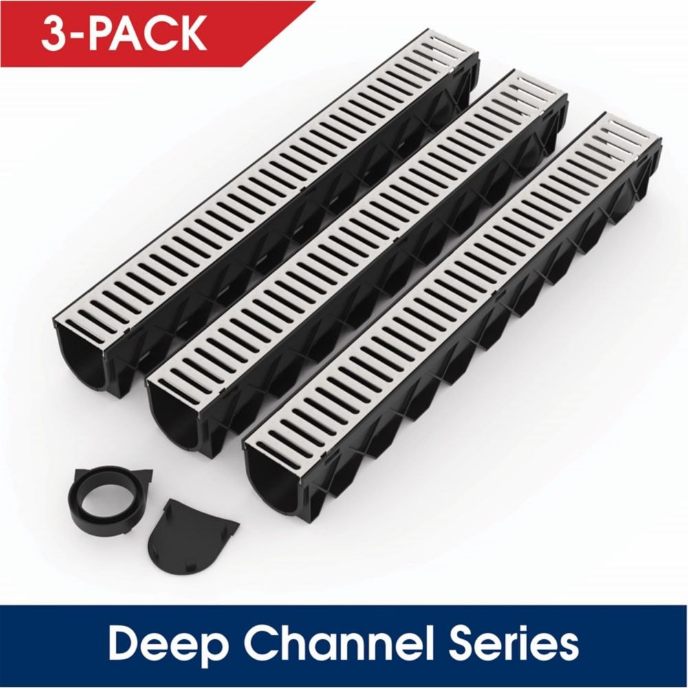 Kit de drainage de canal de la série Storm Drain avec grille en acier inoxydable (paquet de 3)