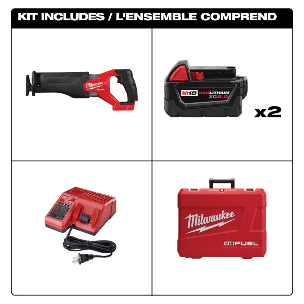 M18 FUEL 18V Lithium-Ion Brushless Cordless SAWZALL Reciprocating Saw Kit (2) 5.0 Ah Batteries