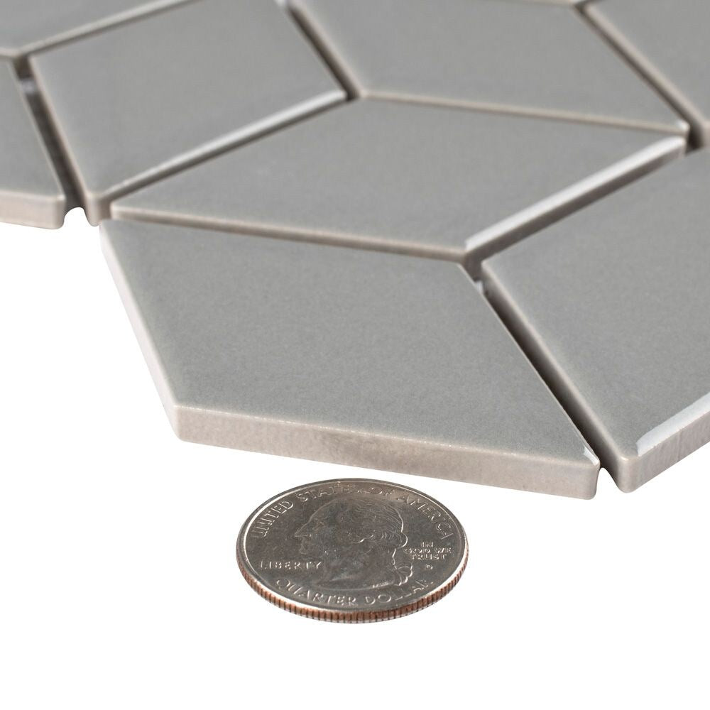 SAMPLE - Metro Rhombus Glossy Light Grey 6 in. x 6 in. Porcelain Mosaic