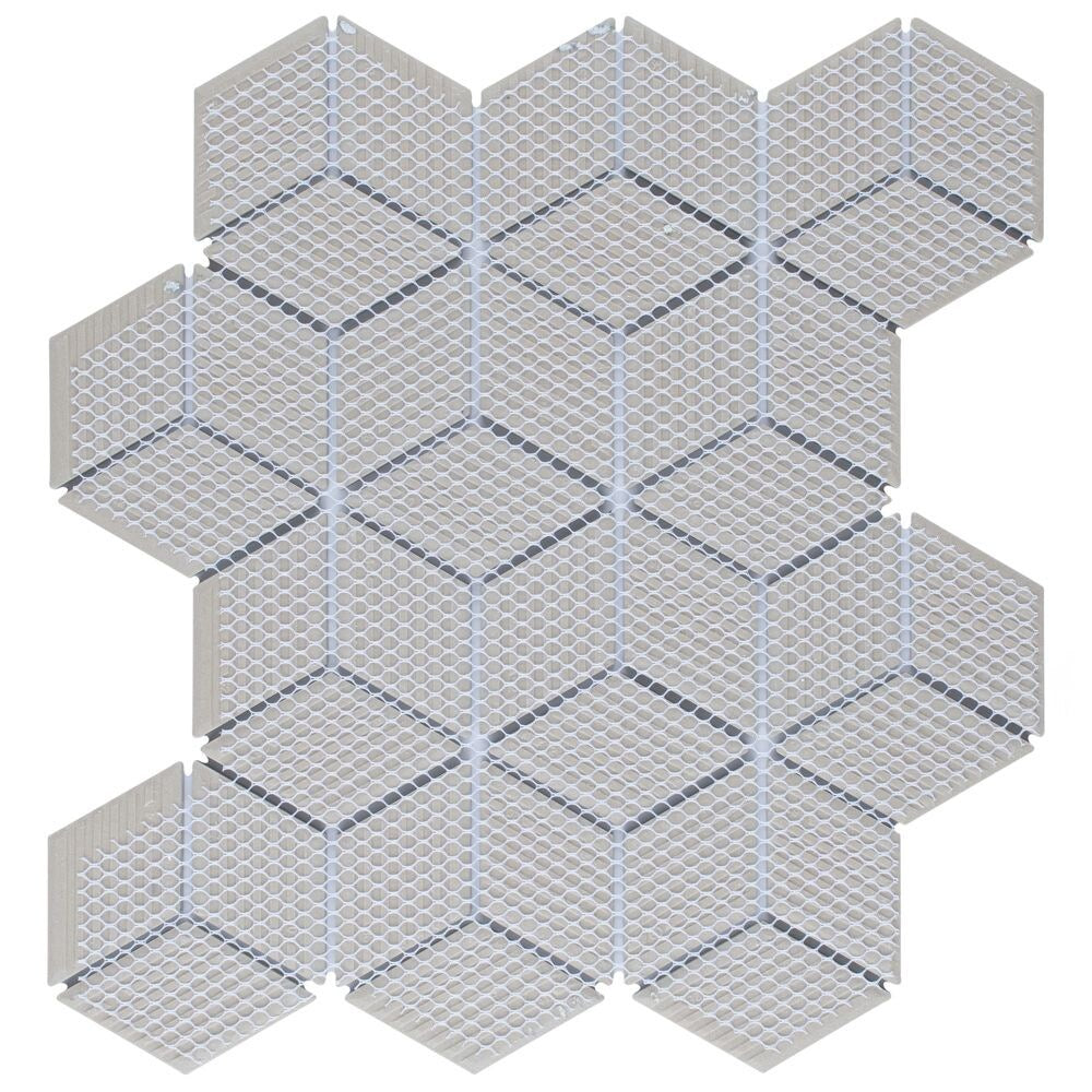 SAMPLE - Metro Rhombus Glossy Light Grey 6 in. x 6 in. Porcelain Mosaic