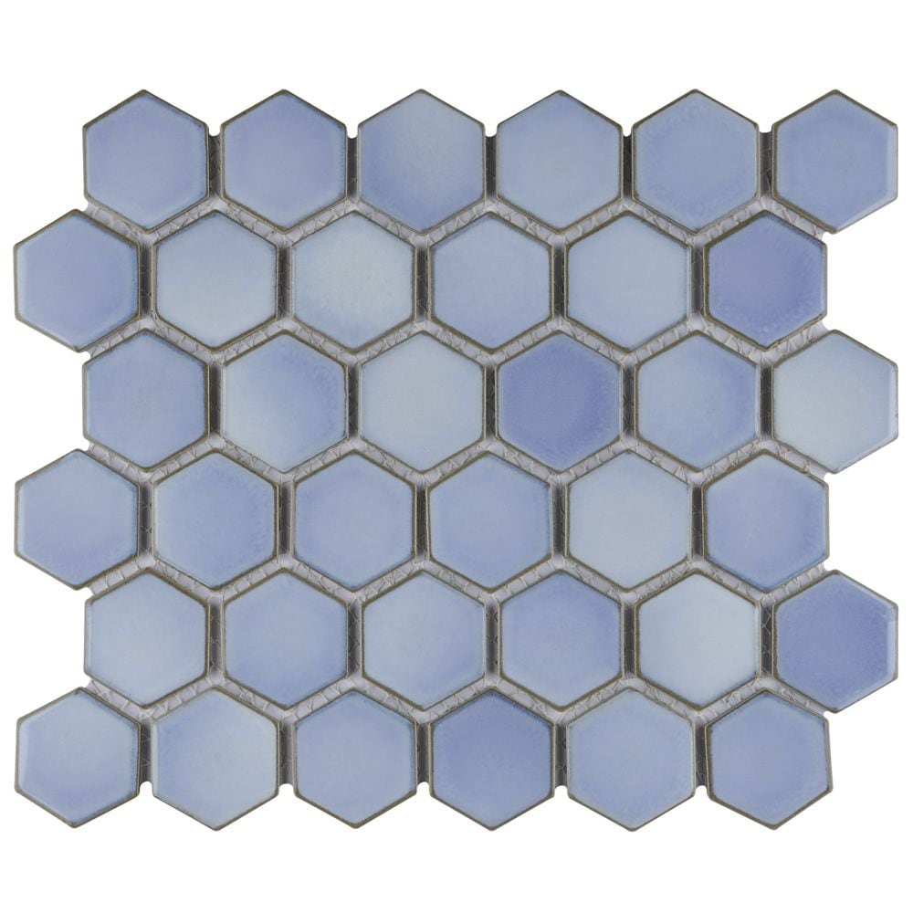 SAMPLE - Hudson Due 2" Hex 6 in. x 6 in. Frost Blue Porcelain Mosaic Tile