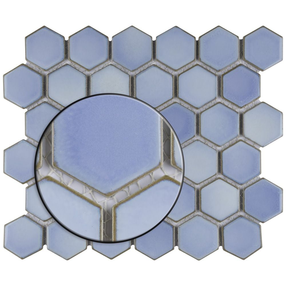 SAMPLE - Hudson Due 2" Hex 6 in. x 6 in. Frost Blue Porcelain Mosaic Tile