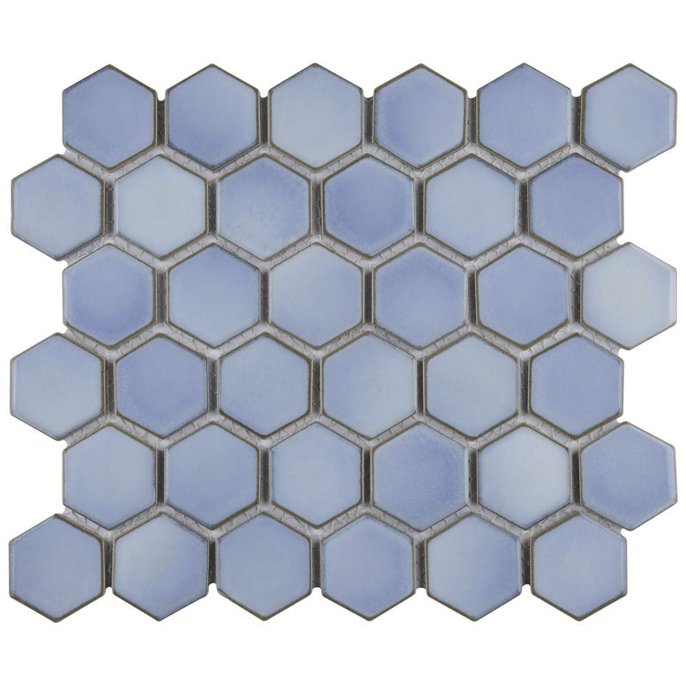 SAMPLE - Hudson Due 2" Hex 6 in. x 6 in. Frost Blue Porcelain Mosaic Tile