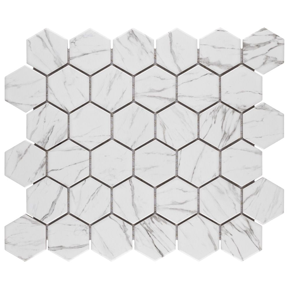 SAMPLE - Flo 2" Hex White 6 in. x 6 in. Porcelain Mosaic