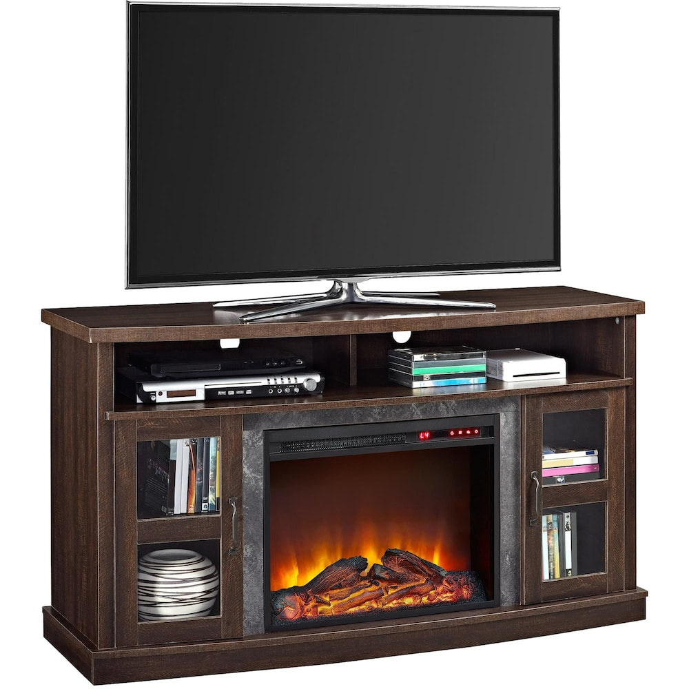 Console de cheminée Barrow Creek avec portes en verre pour téléviseurs jusqu'à 60", expresso