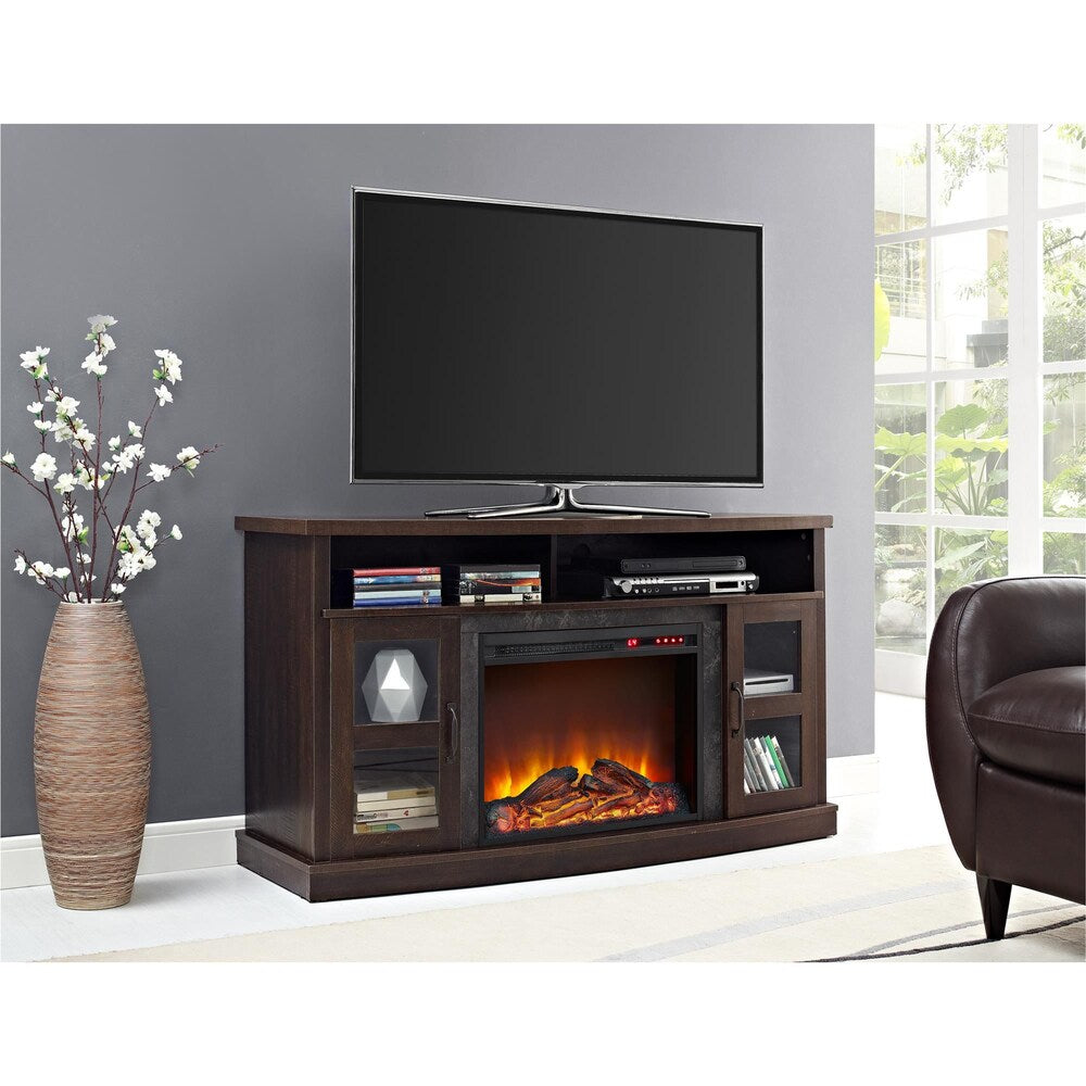 Console de cheminée Barrow Creek avec portes en verre pour téléviseurs jusqu'à 60", expresso