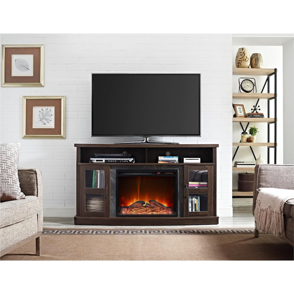 Console de cheminée Barrow Creek avec portes en verre pour téléviseurs jusqu'à 60", expresso
