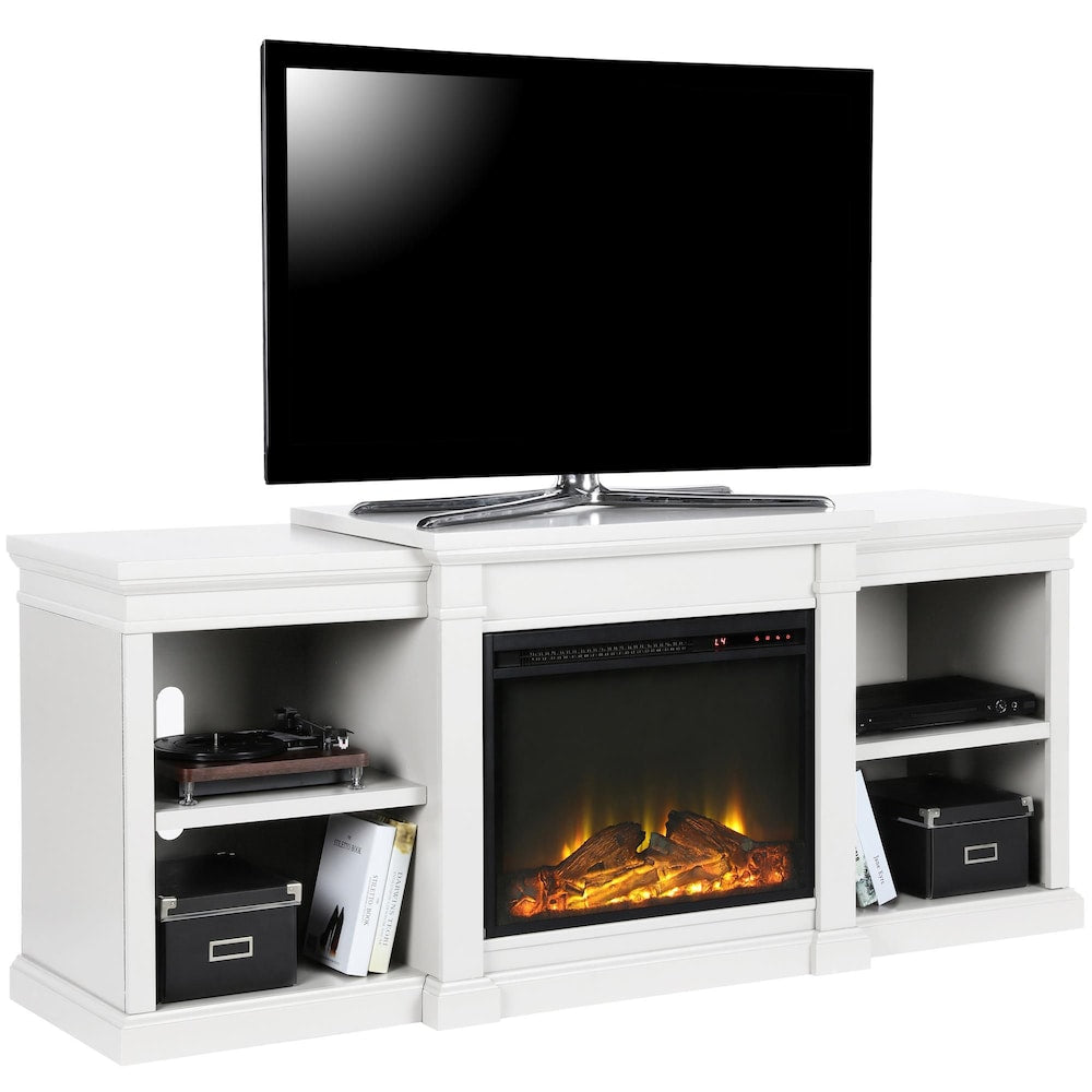 Meuble TV avec cheminée électrique Manchester pour téléviseurs jusqu'à 70", blanc