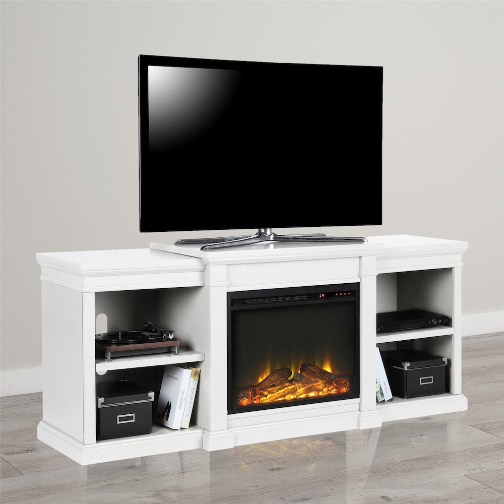 Meuble TV avec cheminée électrique Manchester pour téléviseurs jusqu'à 70", blanc