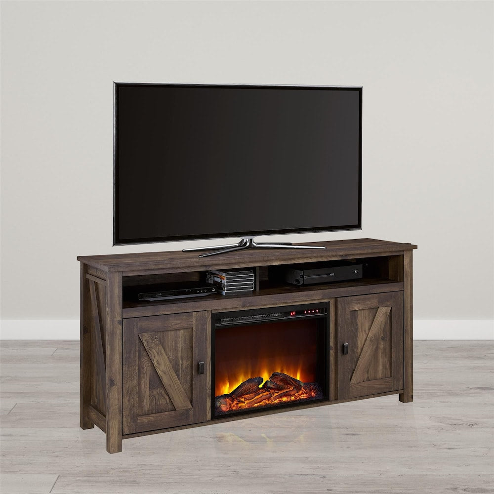 Console TV avec foyer électrique Farmington pour téléviseurs jusqu'à 60", rustique