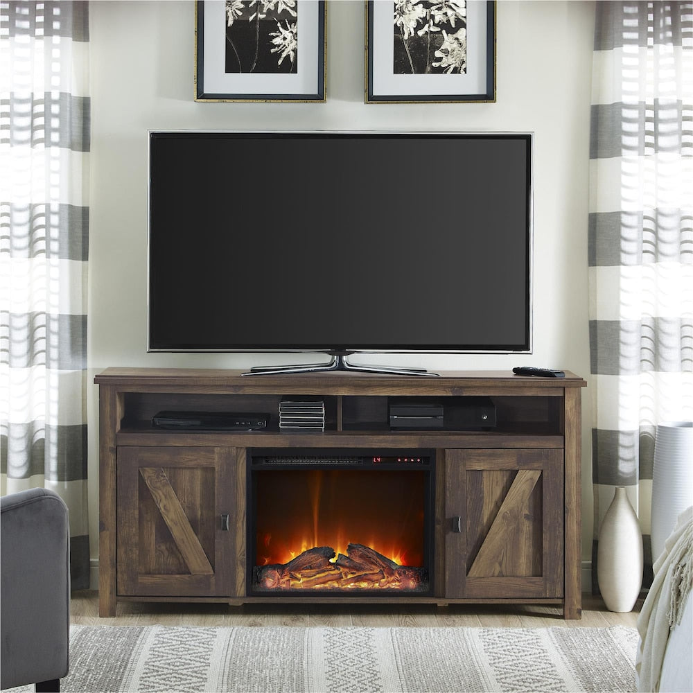 Console TV avec foyer électrique Farmington pour téléviseurs jusqu'à 60", rustique