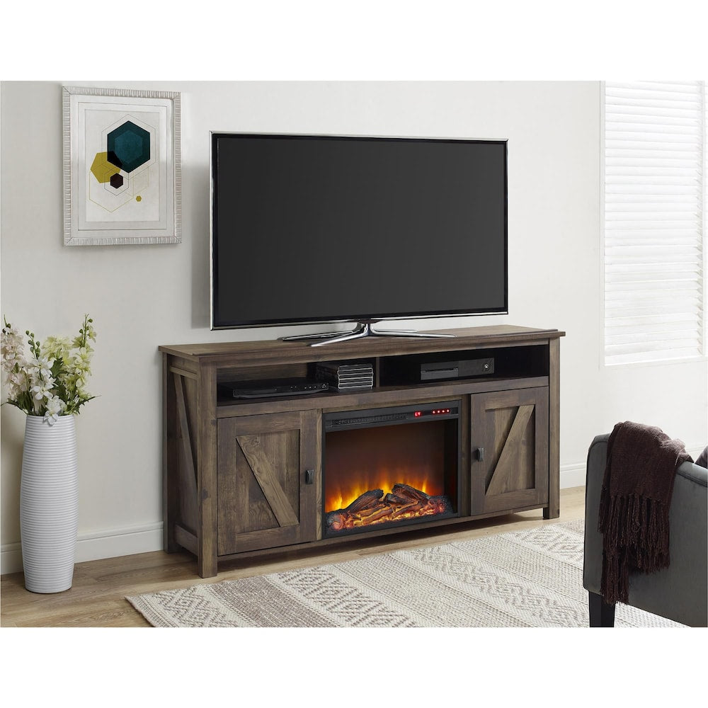 Console TV avec foyer électrique Farmington pour téléviseurs jusqu'à 60", rustique