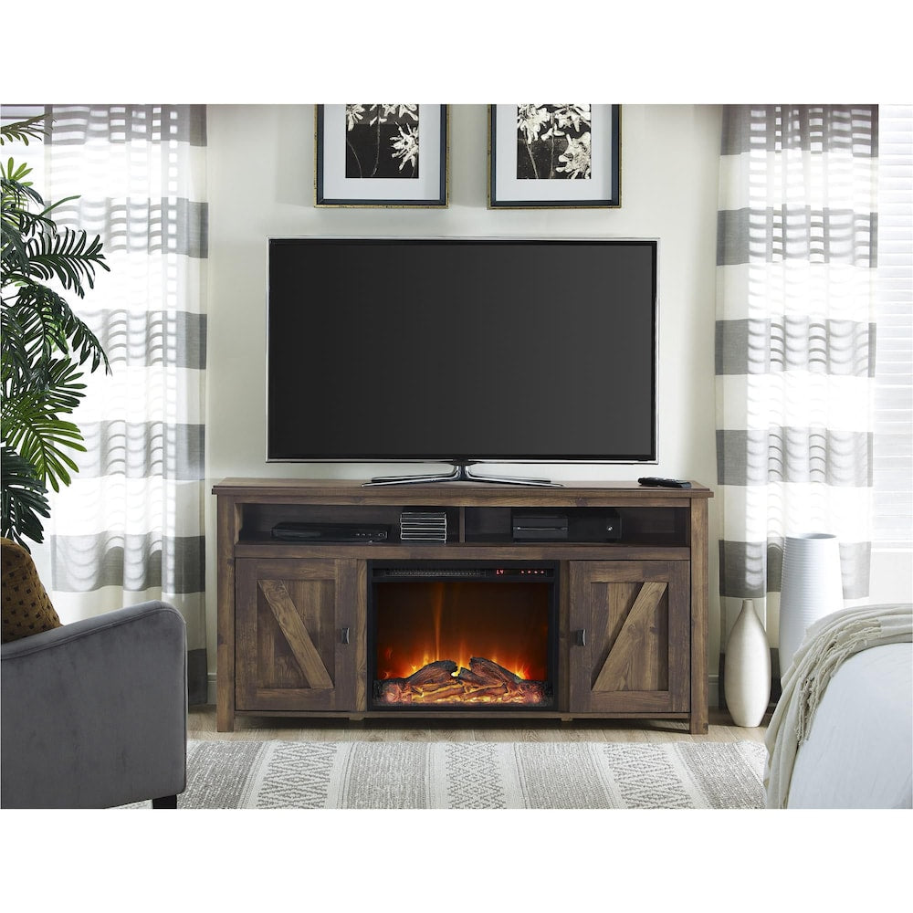 Console TV avec foyer électrique Farmington pour téléviseurs jusqu'à 60", rustique