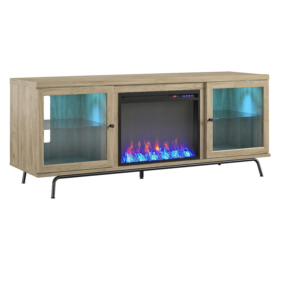 Meuble TV Sydney View Fireplace pour téléviseurs jusqu'à 70", chêne blond