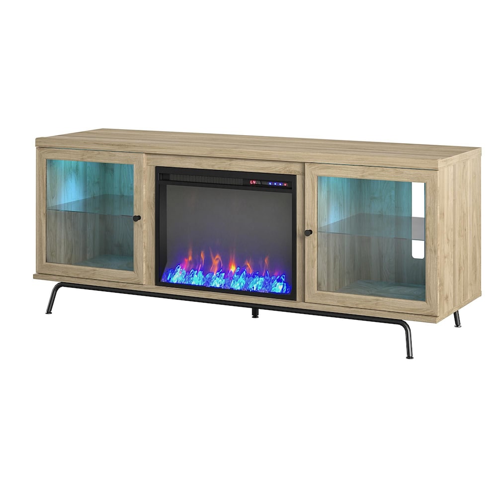 Meuble TV Sydney View Fireplace pour téléviseurs jusqu'à 70", chêne blond