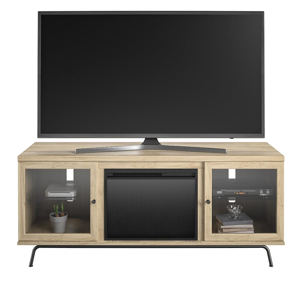 Meuble TV Sydney View Fireplace pour téléviseurs jusqu'à 70", chêne blond
