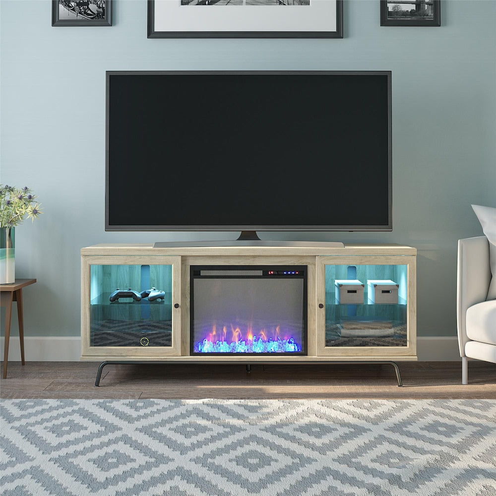 Meuble TV Sydney View Fireplace pour téléviseurs jusqu'à 70", chêne blond