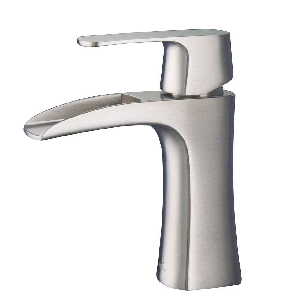 Robinet de salle de bain à cascade à poignée unique et trou unique Fortore en nickel brossé