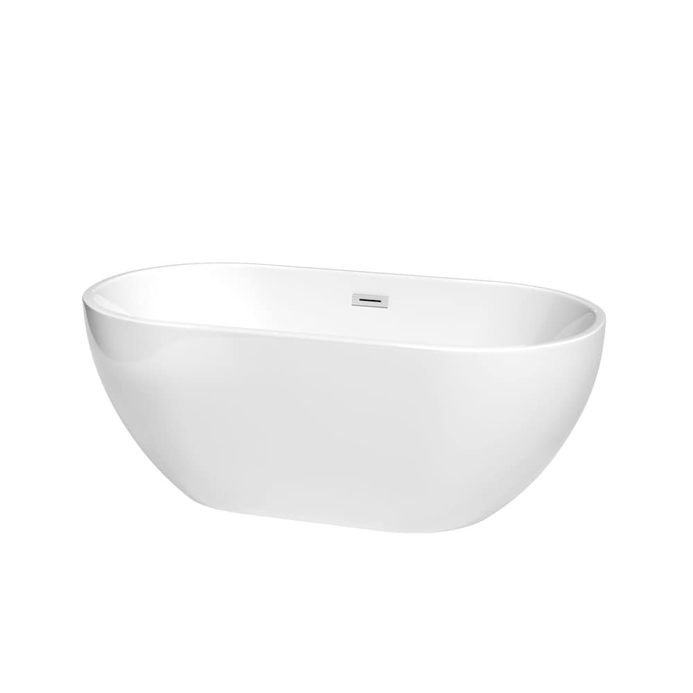 Brooklyn 60 inch Freestanding Bathtub in White with Polished Chrome Drain and Overflow Trim