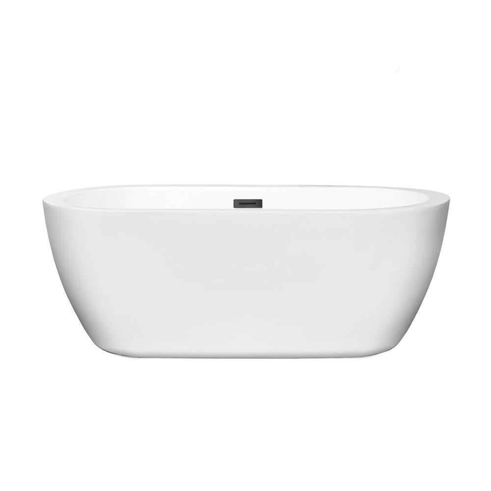 Soho 60 inch Freestanding Bathtub in White with Matte Black Drain and Overflow Trim