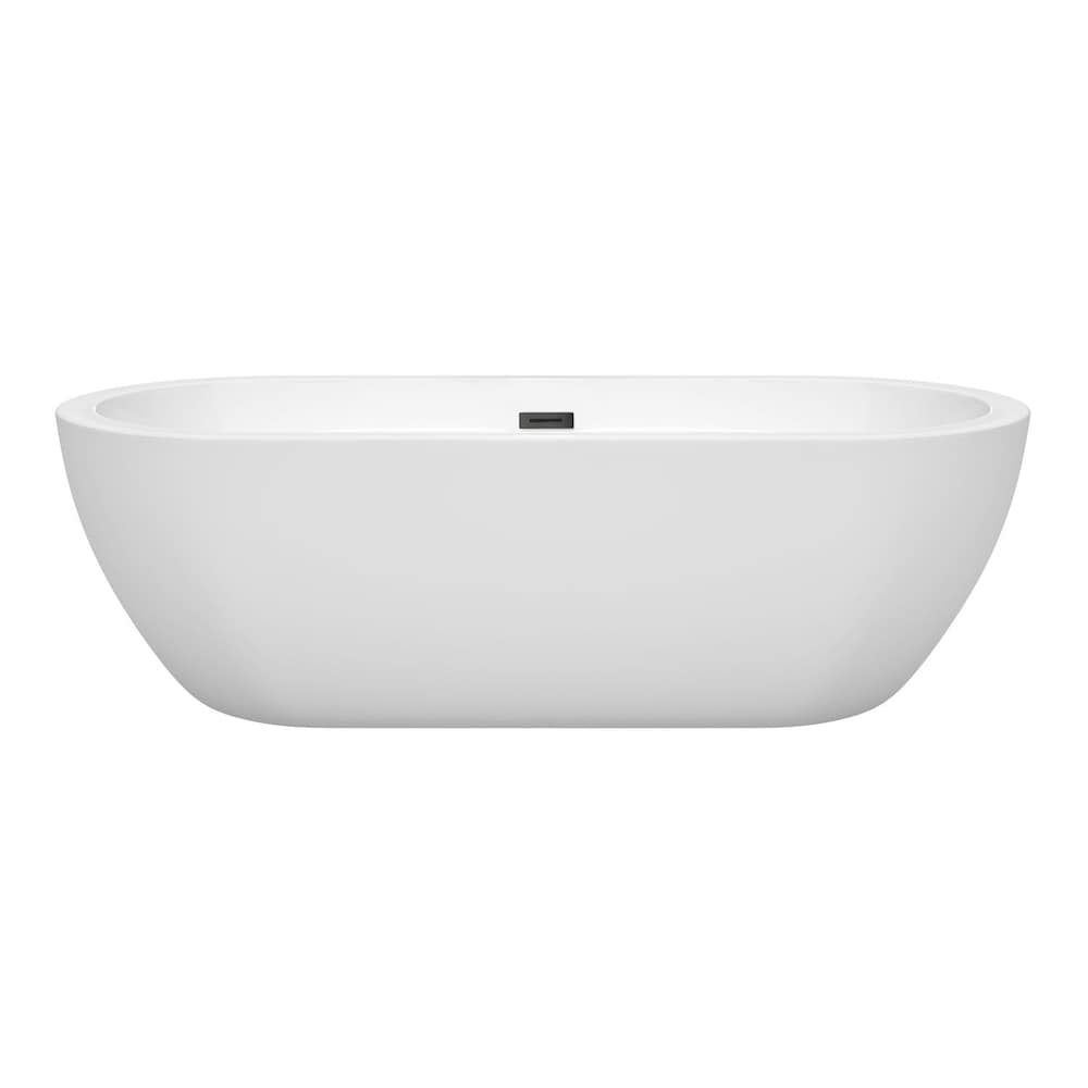 Baignoire autoportante Soho de 72 pouces en blanc avec drain noir mat et garniture de trop-plein
