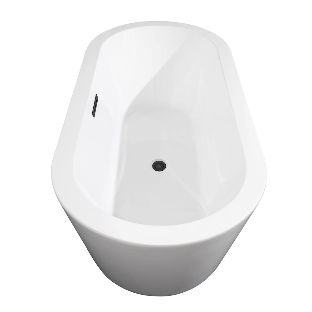 Mermaid 67 inch Freestanding Bathtub in White with Matte Black Drain and Overflow Trim