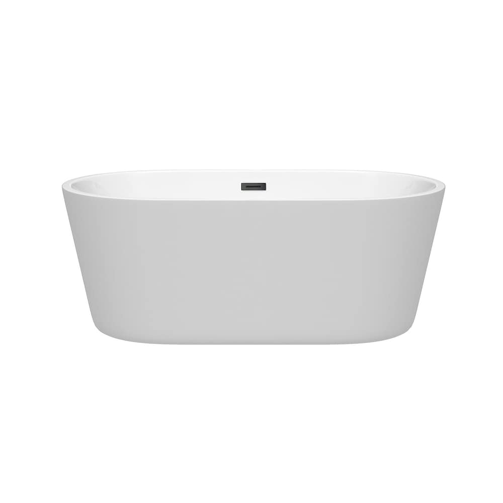 Baignoire autoportante Carissa de 60 pouces en blanc avec drain et garniture de trop-plein en noir mat