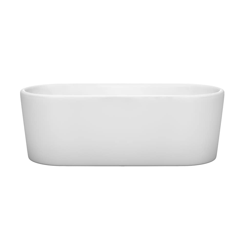 Baignoire autoportante Ursula de 67 pouces en blanc avec drain noir mat et garniture de trop-plein